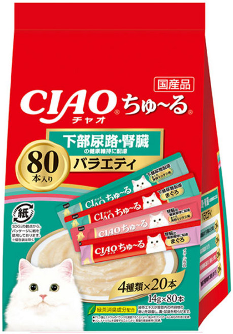 이나바 챠오츄르 고양이 버라이어티 짜먹는 간식 80p, 하부요로케어 앤 신장건강케어, 1.12kg, 1개