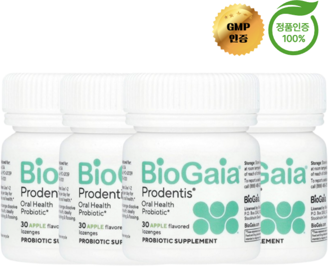 2+2 바이오가이아 구강 건강 프로바이오틱 구강유산균 잇몸 치아 건강 사과 30정, 4개