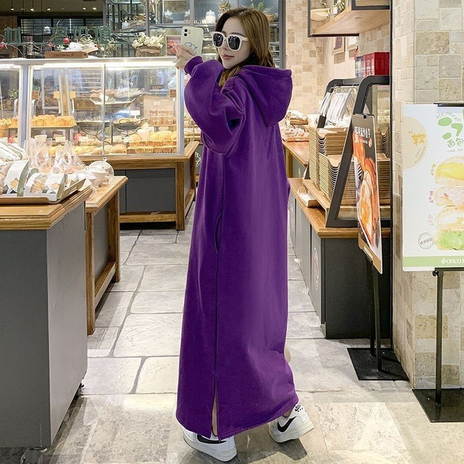 Yellwell롱 후드 원피스 여성용 오버사이즈 루즈핏 핑크 롱기장 캐주얼 드레스 DJP