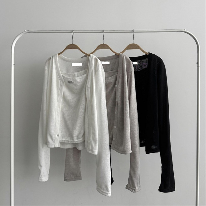 바이어스 여성 봄여름 골지 나시 가디건 세트 살안타가디건