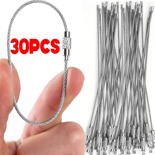스테인레스 스틸 와이어 도구 태그 나사 서클 하드웨어 고리 루프 케이블 가제트 열쇠 로프 캠프 체인 금속, 1.5mm, 30pcs silver, 15cm