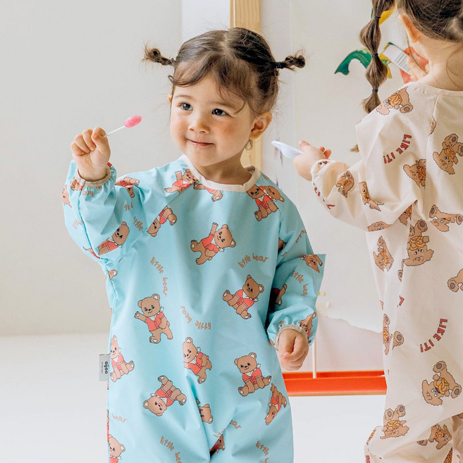 아이주 아기 유아 미술가운 촉감 놀이 전신 돌 어린이 모래놀이옷 갯벌체험 키즈 옷 방수, 리틀베어