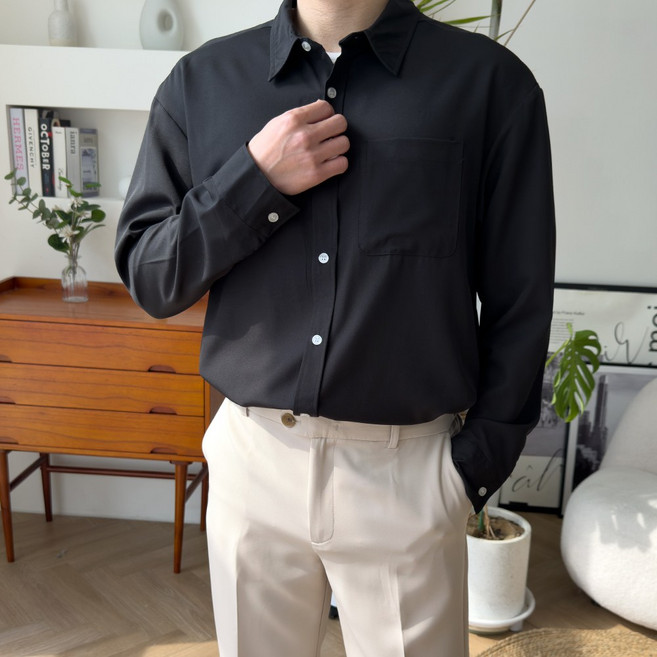 마르티 남성용 구김 없는 오버핏 링클프리 빅사이즈 긴팔 남방 셔츠