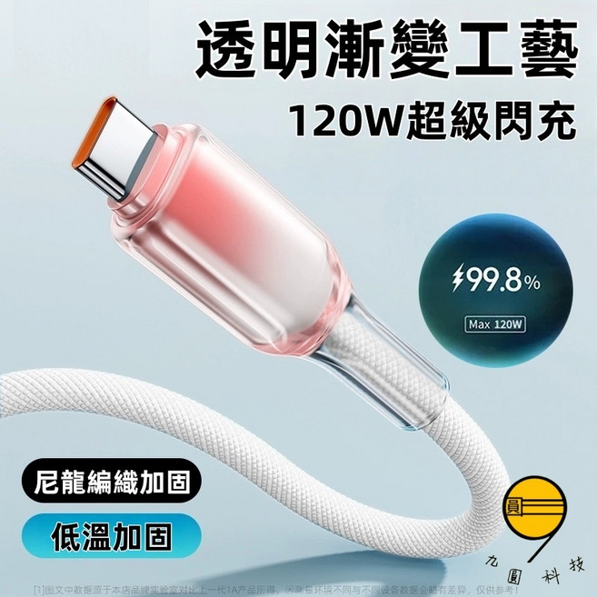 九圓科技 智能數顯二拖二超級快充數據線, 1個, 冰晶線USB-Typec-粉色200公分, 粉色, USB-Typec