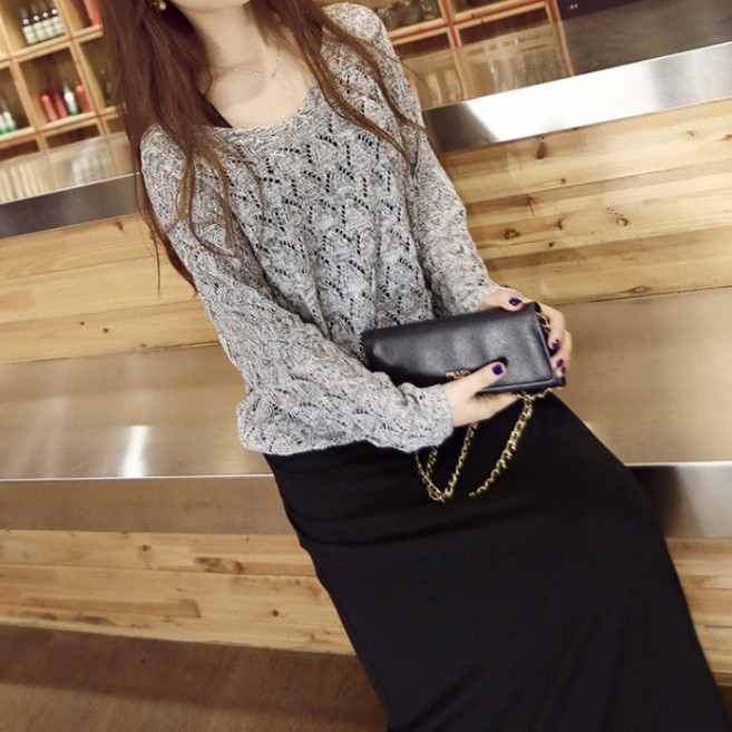 아이엠몽 여성 루즈핏 브이넥 케이블 레이어드 니트 롱 원피스 투피스