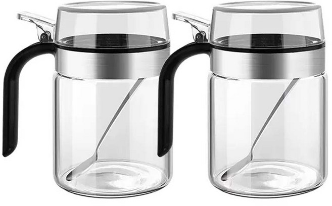 Xi bi Mi yuan 손잡이 양념통 2종 세트, 유리병 2개입 + 스테인레스 스틸 스푼 2개입, 1개