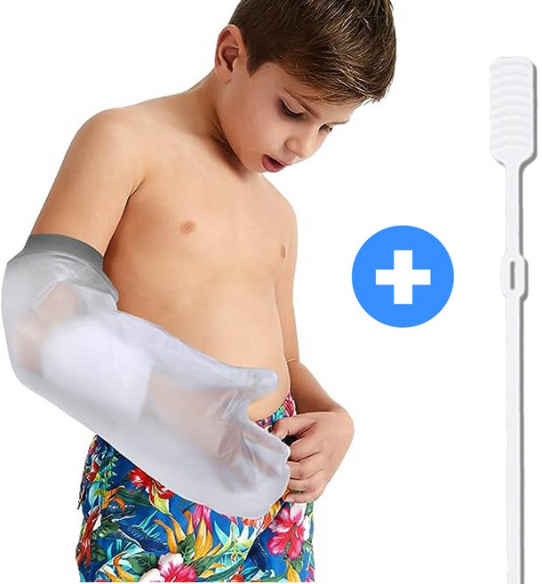 굿앤윌 깁스 방수커버 +깁스긁개 세트 통깁스 기브스 샤워, 1개, 어린이 팔+깁스긁개