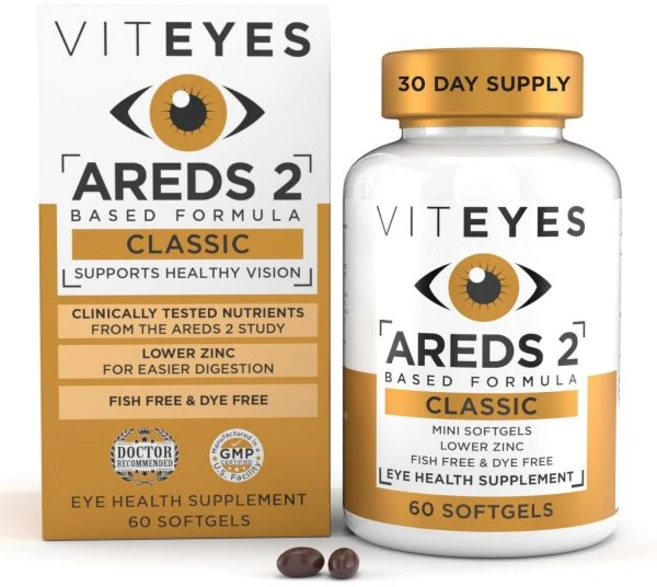 눈에좋은음식 바이타이즈 AREDS 2 클래식 눈 건강 소프트젤 비타민 지원 아연 함량 낮춤 베타카로틴 Vte, 1개, 60정 - 쿠팡