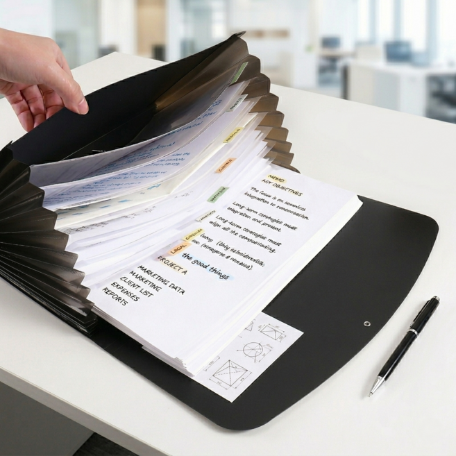 코지드 깔끔정리 A4 아코디언 파일 13칸 파일철, 블랙, 1개