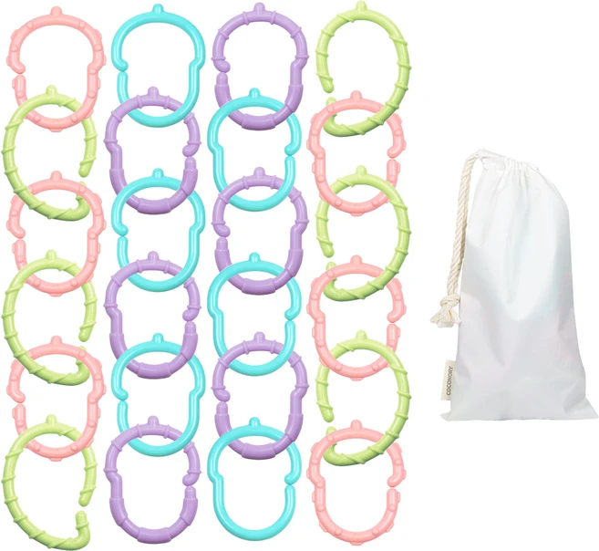 꼬꼬노리 국산 열탕소독 도토링 고리 치발기 24P+파우치 유럽 미국 일본 국내4개국인증 소근육발달 고리끼우기 장난감, 24개 - 쿠팡