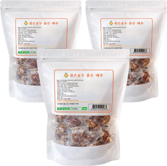 볶은 호두 품은 대추 300g 개별포장 건강간식, 3개