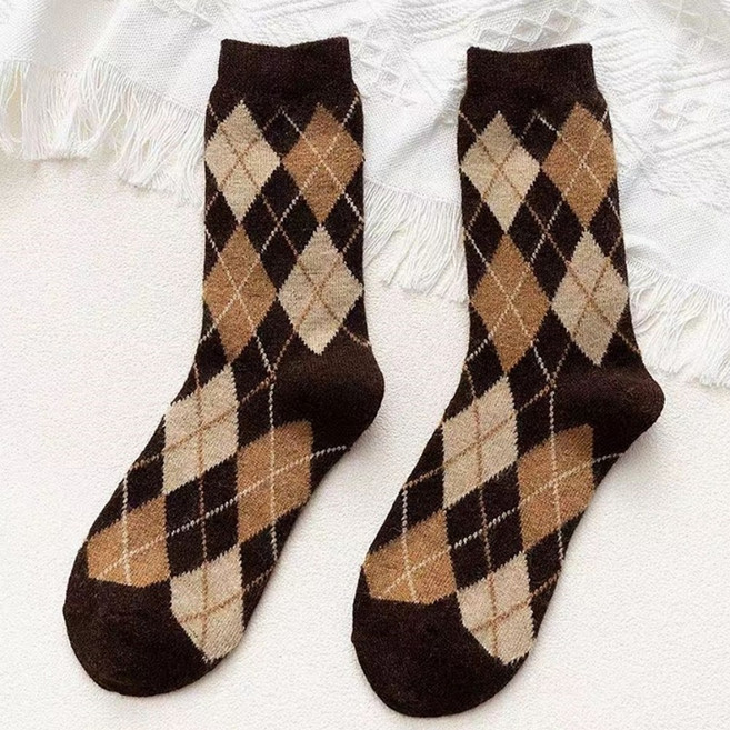 빈티지 체크 중목양말 남녀 아가일 도톰 면양말 5켤레 세트