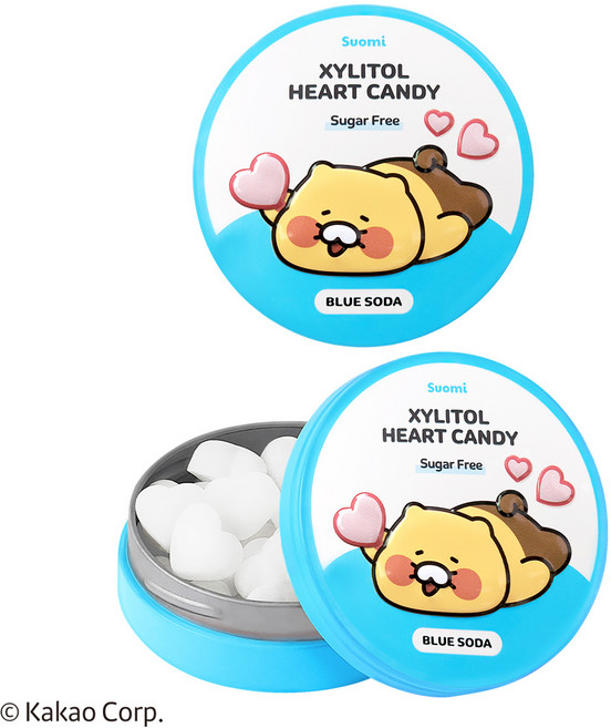 춘식이 자일리톨 하트 캔디 블루소다 핀란드 무설탕 사탕, 40g, 2개