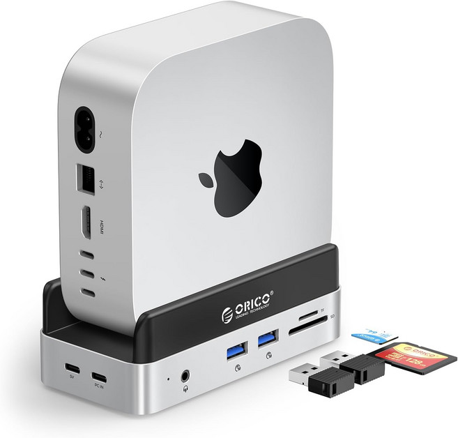 ORICO 미니독 맥 미니 M4 도크 및 스탠드 호환 M2 SSD 최대 8TB 2xUSB A 0Gbps SDTF 카드 슬롯 35mm 오디오 Mac 2024VSE용, VSE, Hub