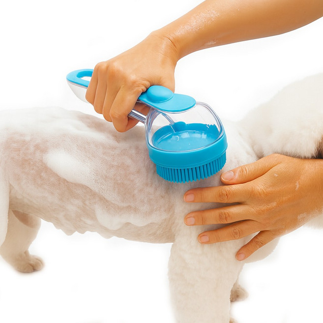 와일드 몬스터 강아지 목욕 원터치 샴푸 저자극 실리콘 브러쉬, 1개, 아쿠아블루