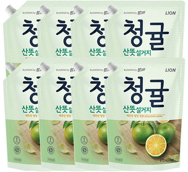 참그린 청귤 주방세제리필1kg, 970ml, 8개