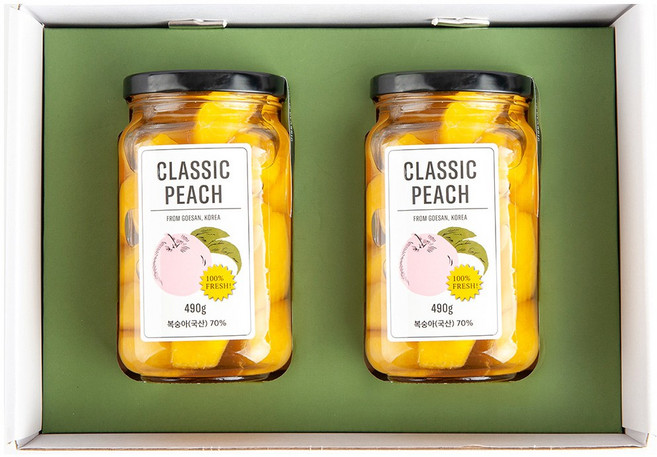 국내산 복숭아 병조림 2병 선물세트 황도 백도 핑크백도 복숭아통조림 유기농설탕, 황도+황도 SET