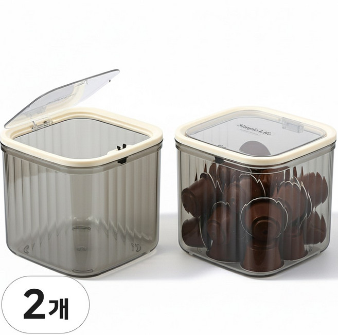 투명 원터치 식기세제 보관함 캡슐커피 다용도 정리함, 2개, 투명그레이