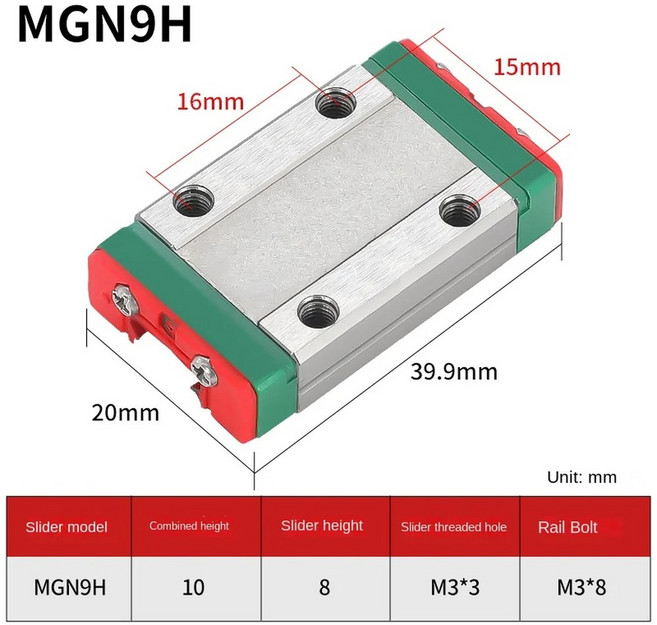 1PC 9MM 선형 250 550MM MGN9C 400 500 레일 450 블록 가이드 350 200 3D CNC MGN9 또는 프린터 MGN9H 150 300 100, 330mm, 1개
