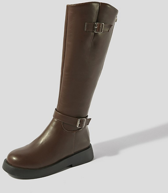 데니아 사선 컷팅 버클 라이더 통굽 롱부츠(4cm)