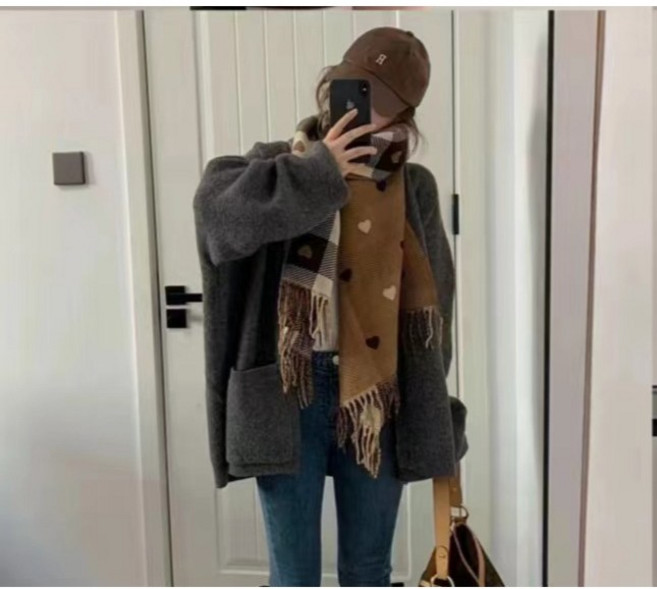 부엉구구 OW0167A 여성 봄 가을 겨울 빅사이즈 루즈핏 브이넥 니트 가디건