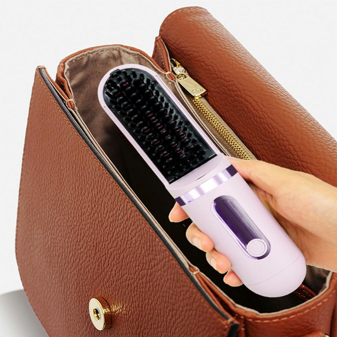 에코너 GD1 헤어볼륨업 무선 미니 고데기 헤어롤빗 브러쉬 히피펌 물결펌 스트레이트 웨이브 C컬 S컬 매직기 여행용 휴대용 C타입 충전 앞머리 남자 고대기 스타일러 혼카, 에코너 GD1 무선 고데기, 블러쉬 핑크