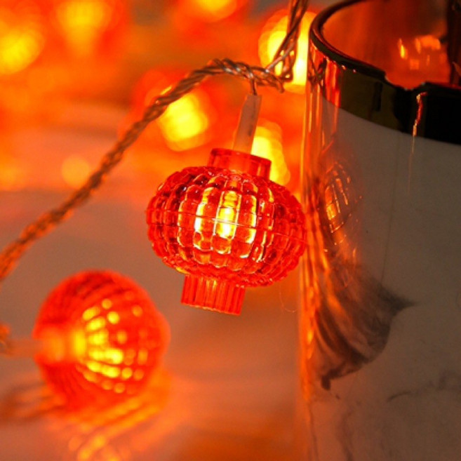 紅燈籠LED燈串 節日裝飾佈置燈, USB款8個閃爍模式+常亮,6米40燈, 1個