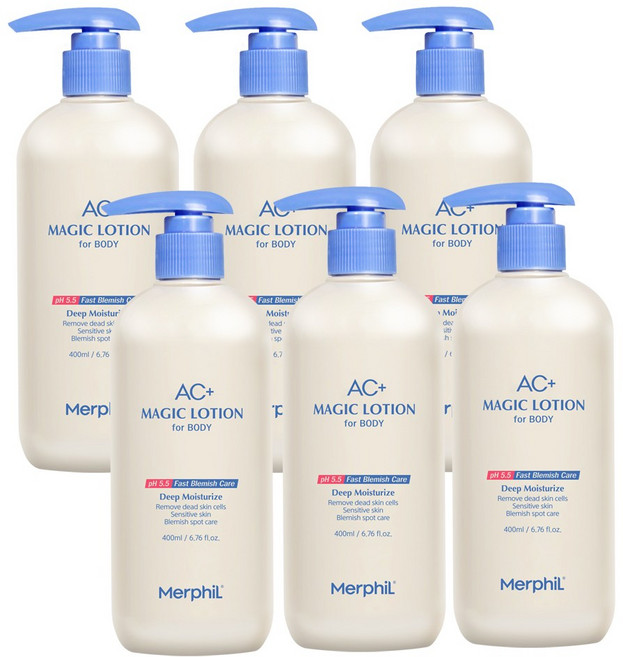 메르필 바디여드름 등드름 닭살 뱀살피부 개선 AC+매직 바디로션 베이비코튼향, 400ml, 6개