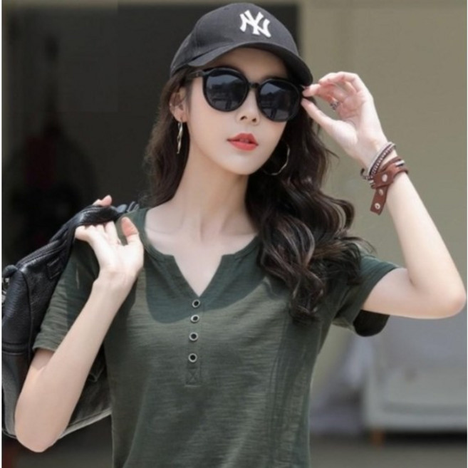 에쉬울프 여성용 여름 브이넥 반팔 티셔츠