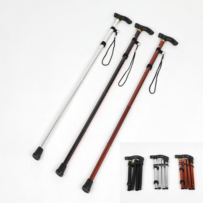 노인 높이조절 접이식 지팡이 트래킹 폴스틱 보행보조, 1개, 브라운