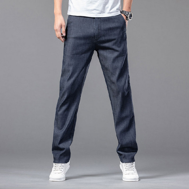 초박형 텐셀 청바지 남성 루즈핏 스트레이트 여름 얇은 중장년 아버지 비즈니스 바지