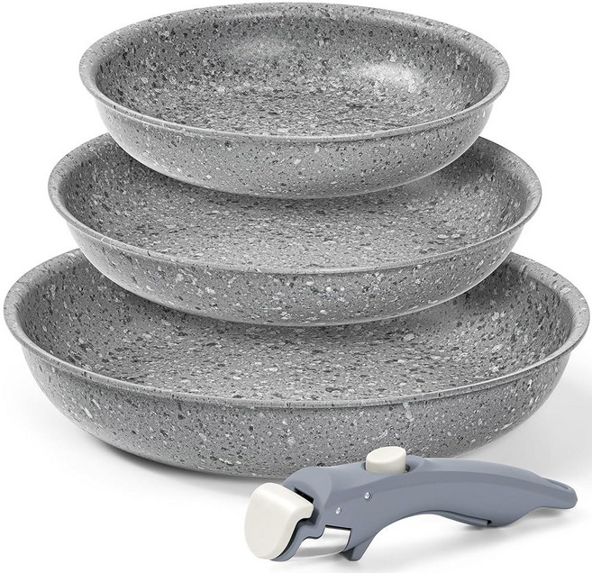 Michelangelo Granite Nonstick Fry Pan Set 3pcs 미켈란젤로 화강암 논스틱 프라이팬 세트 3종, Gray