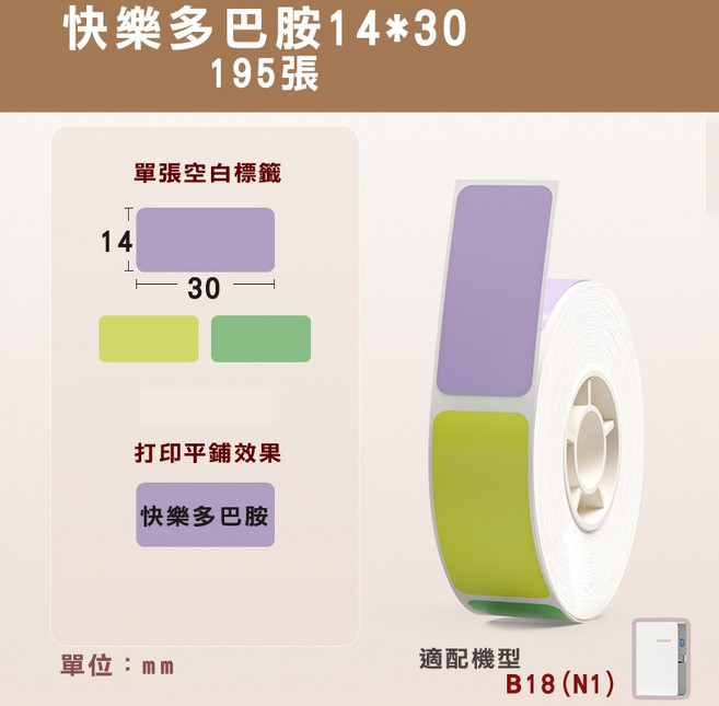 精臣 B18/N1 熱轉印標籤 14*30mm, 1個, EW14*30-195快樂多巴胺
