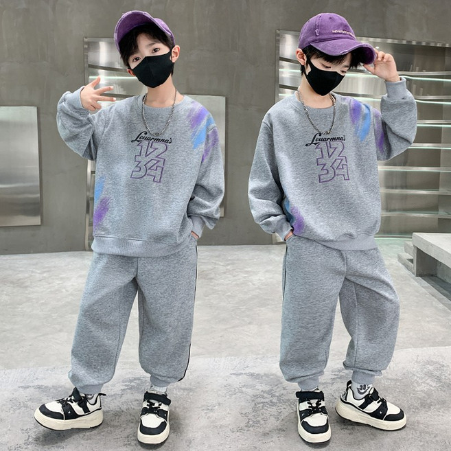 주니어 남아용 라운드 트레이닝 세트 맨투맨+와이드 조거 팬츠 초등학생 운동복 투피스
