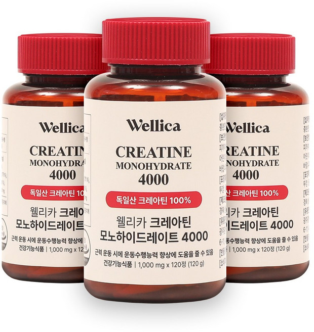 웰리카 프리미엄 크레아틴 모노하이드레이트 4000, 3개, 120정