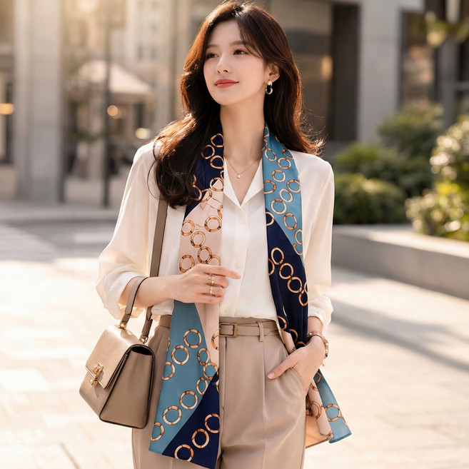 몰투데이 명품 여성 쁘띠 실크 롱 방도 스카프 1+1 스카프링 드림