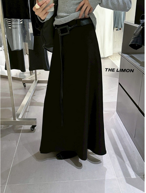 AT女裝 高腰顯瘦A字長裙 附皮帶 韓系長裙 1170