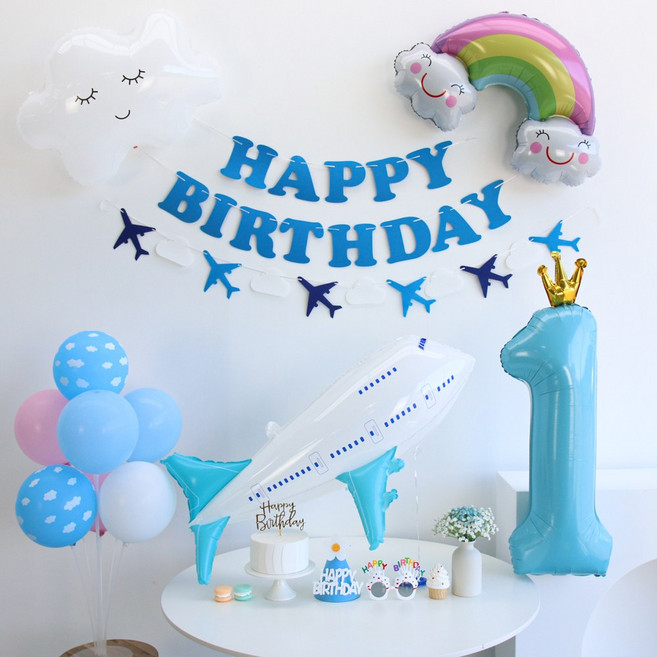 이벤트홀릭 비행기 풍선 생일파티용품세트, 1개, 숫자풍선 1