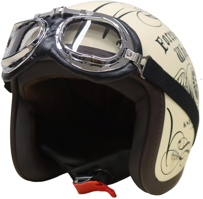 한미 세미젯 클래식 헬멧 오토바이 스쿠터 빈티지 무광 오픈페이스 고글 하이바, 아이보리