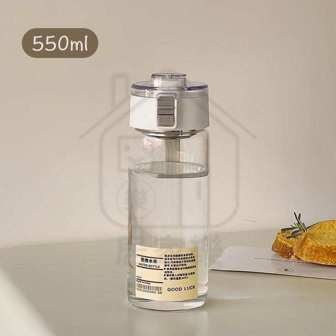 鎖扣防漏 無印風彈蓋水壺 800ml, 1個, 透明, 550ml