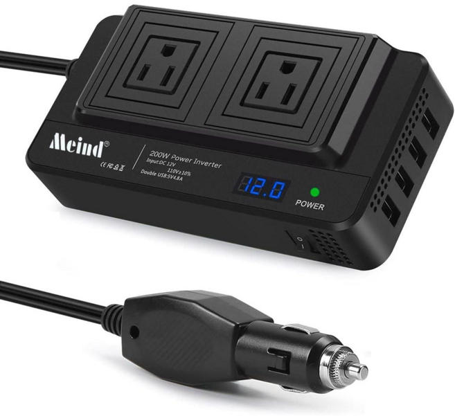 科凌 200W 車載逆變器 12V 轉 110V/220V 雙插座四 USB 電源轉換器, 1個, 6口