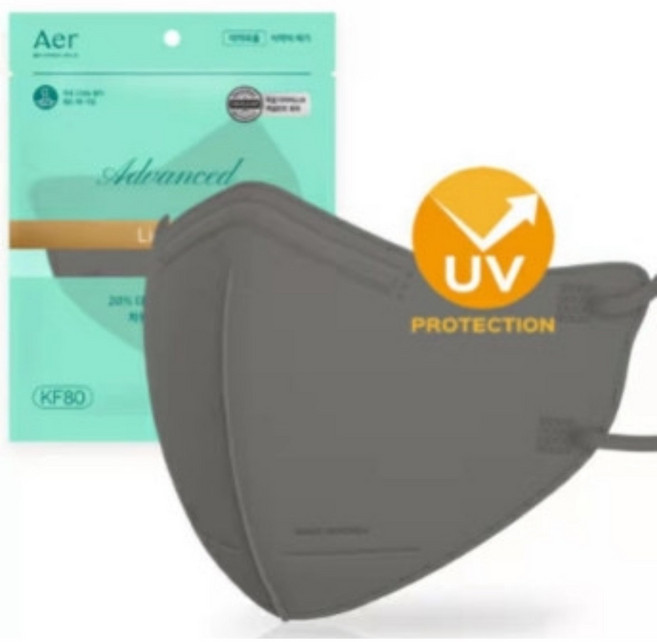 아에르 어드밴스드 라이트 보건용 마스크 M KF80, 1개입, 20개, 그레이