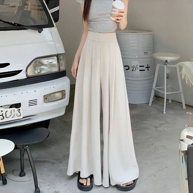 AOKADA 쉬폰 와이드팬츠 밴드 플레어 와이드 여름 롱 팬츠 치마바지