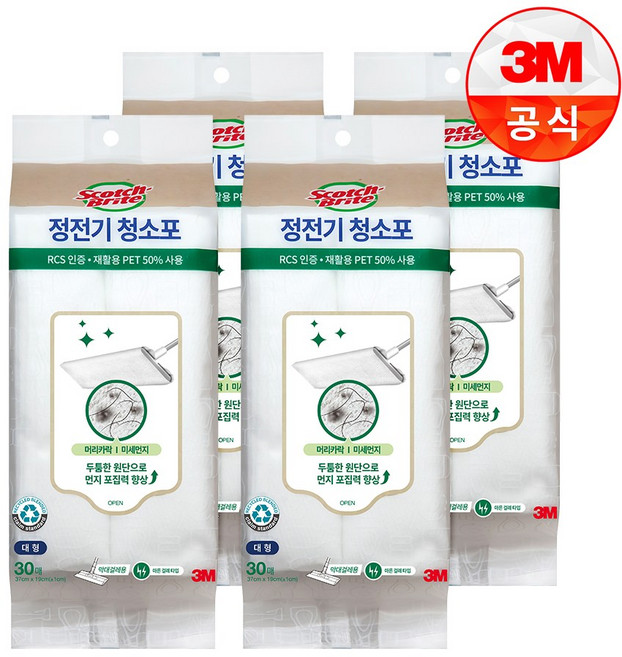 스카치브라이트 정전기 청소포 대형 30매입, 4개