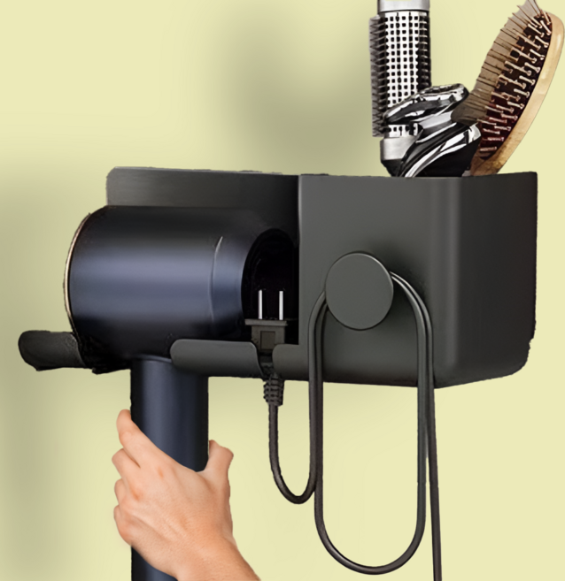 루니바 무타공 접착식 욕실 헤어 드라이기 거치대 다용도 수납형, 1개, 블랙