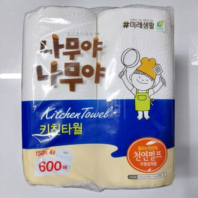 미래생활 나무야나무야 키친타올 150매 4롤 키친타올 2겹 무형광, 1개