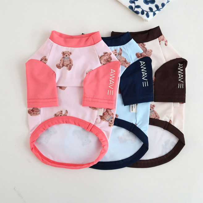 개꿀이냥 강아지옷 베어 래쉬가드 HDBI00389, 네이비, 1개