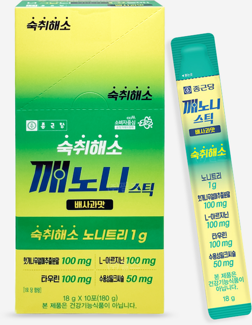종근당 깨노니스틱 10포 배사과맛 숙취해소 젤리타입, 180g, 1개