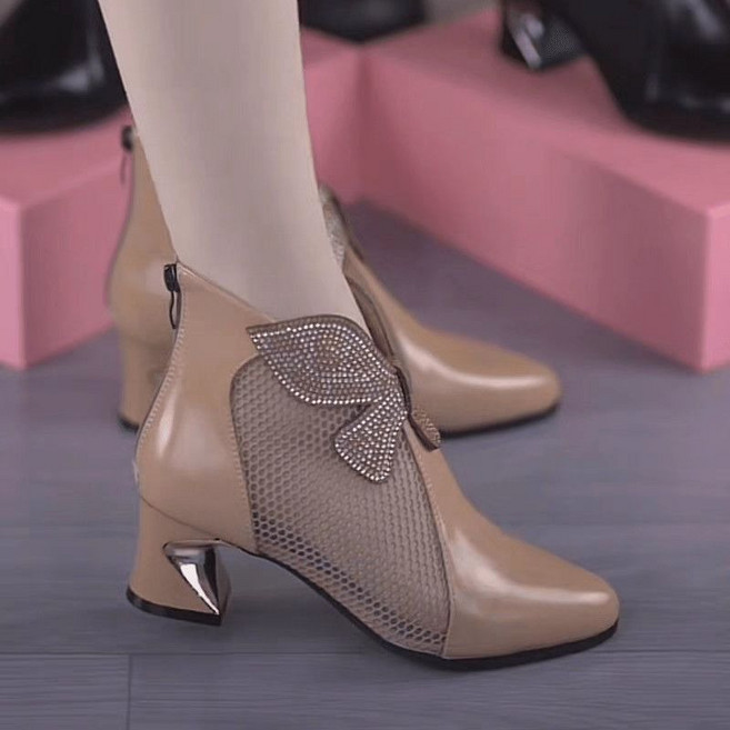 여성부츠 큐빅 망사 통굽 샌들 5cm 펀칭 메쉬 샌들힐 오피스 앵클부츠