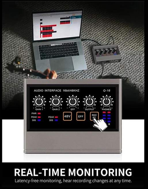 녹음 스튜디오 장비 일렉트릭 기타 모니터용 전문 오디오 인터페이스 사운드 카드 루프백 USB 외부 라이브, 1) BLACK